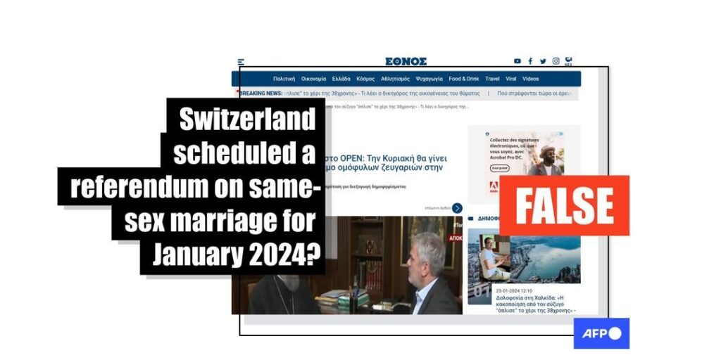 Greek bishop falsely claimed Switzerland planned a referendum on same-sex marriage for January 2024 - Featured image